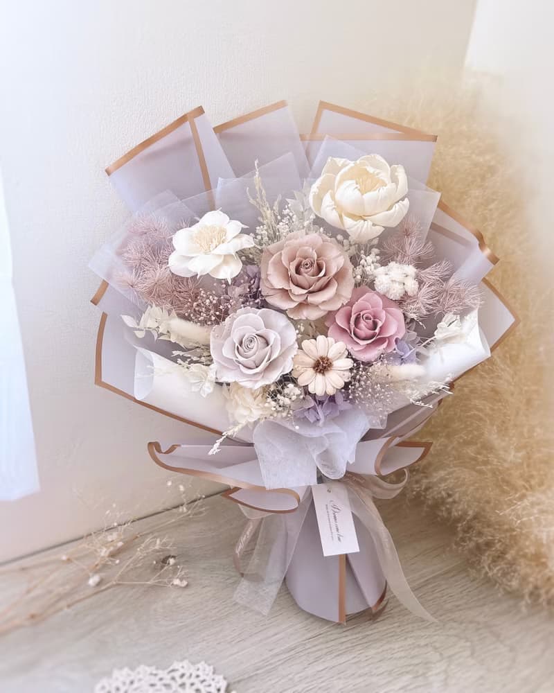 永生玫瑰花束-月白薰紫l 粉色永生玫瑰 粉紫色花束 情人節花束