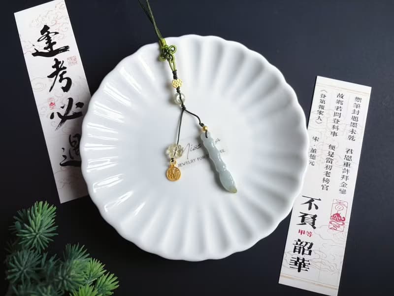 考試必勝 考運 天然緬甸玉翡翠 文昌筆 包掛 金榜題名 禮物 掛飾