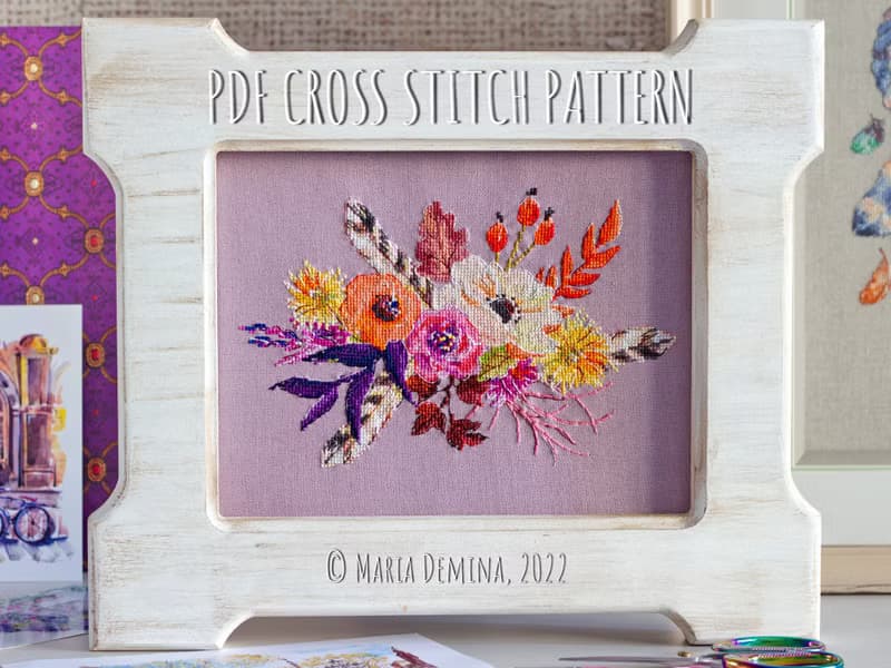 【數位】Watercolor Boho Bouquet - PDF cross stitch pattern