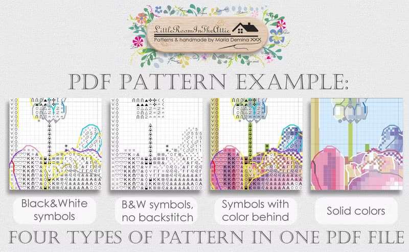 【數位】Watercolor Boho Bouquet - PDF cross stitch pattern