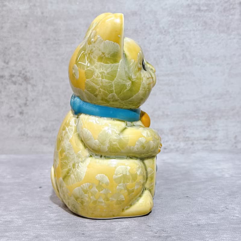 【福鈴貓緣】日本清水燒招財貓 | 花結晶 綠黃 千萬両 左