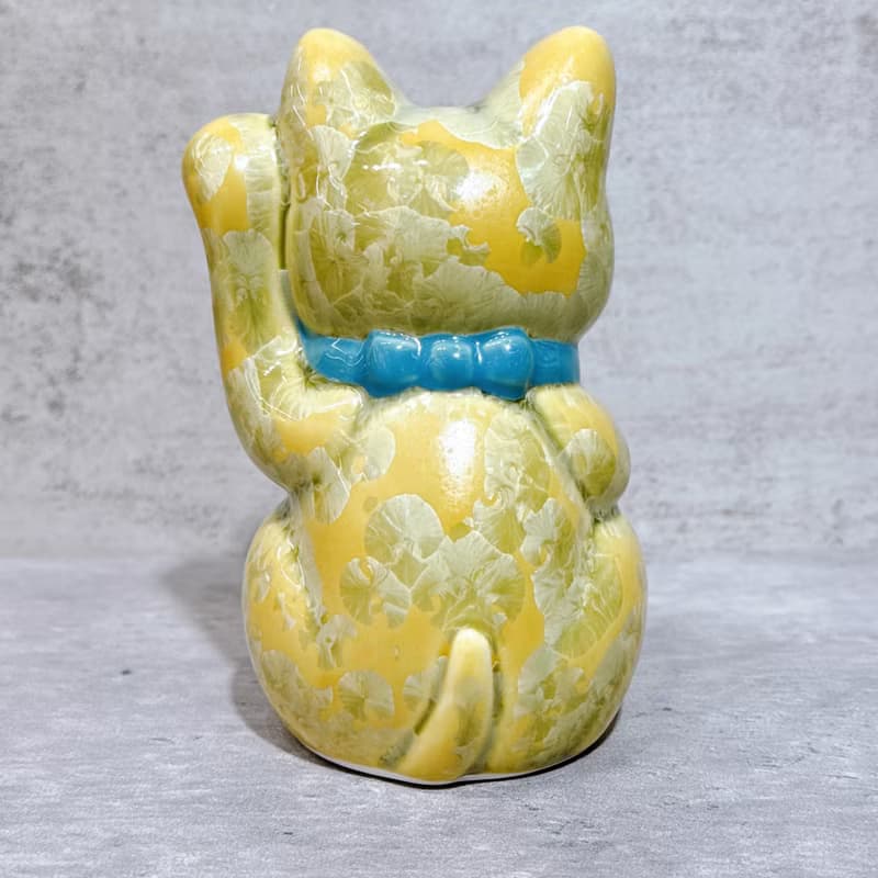 【福鈴貓緣】日本清水燒招財貓 | 花結晶 綠黃 千萬両 左