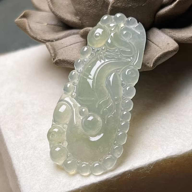 冰種翡翠懷古龍牌項鍊 | 天然緬甸玉翡翠A貨 | 送禮