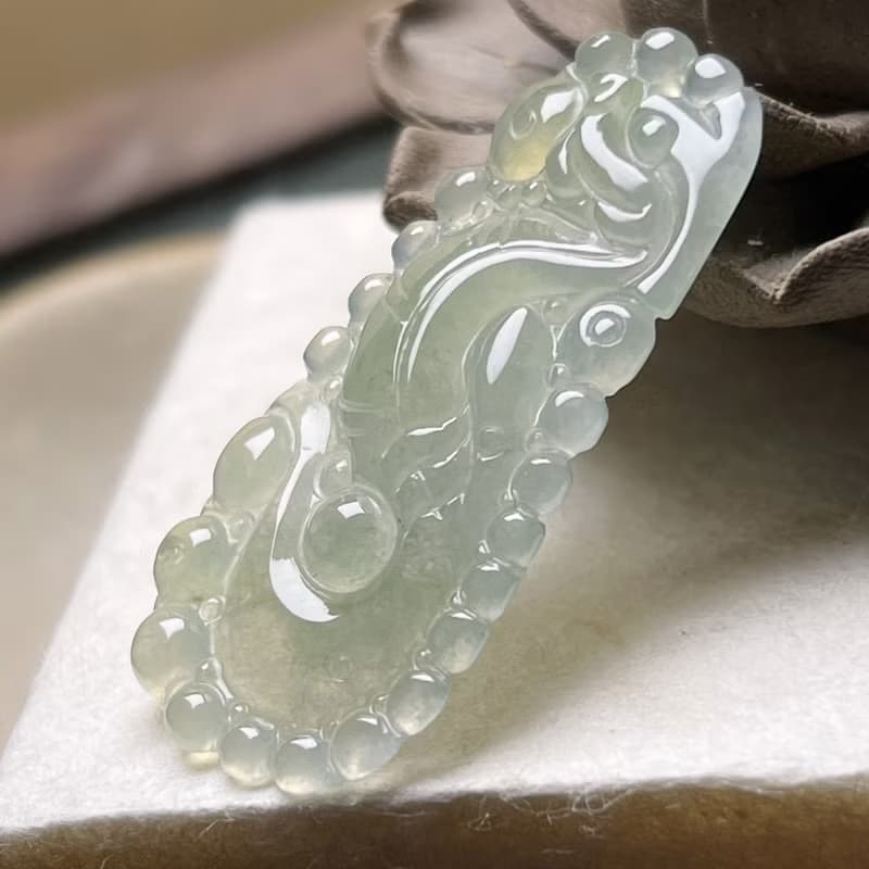 冰種翡翠懷古龍牌項鍊 | 天然緬甸玉翡翠A貨 | 送禮