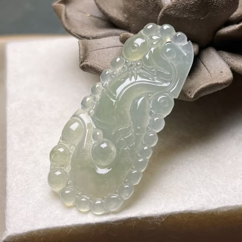 冰種翡翠懷古龍牌項鍊 | 天然緬甸玉翡翠A貨 | 送禮