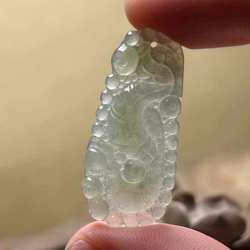 冰種翡翠懷古龍牌項鍊 | 天然緬甸玉翡翠A貨 | 送禮