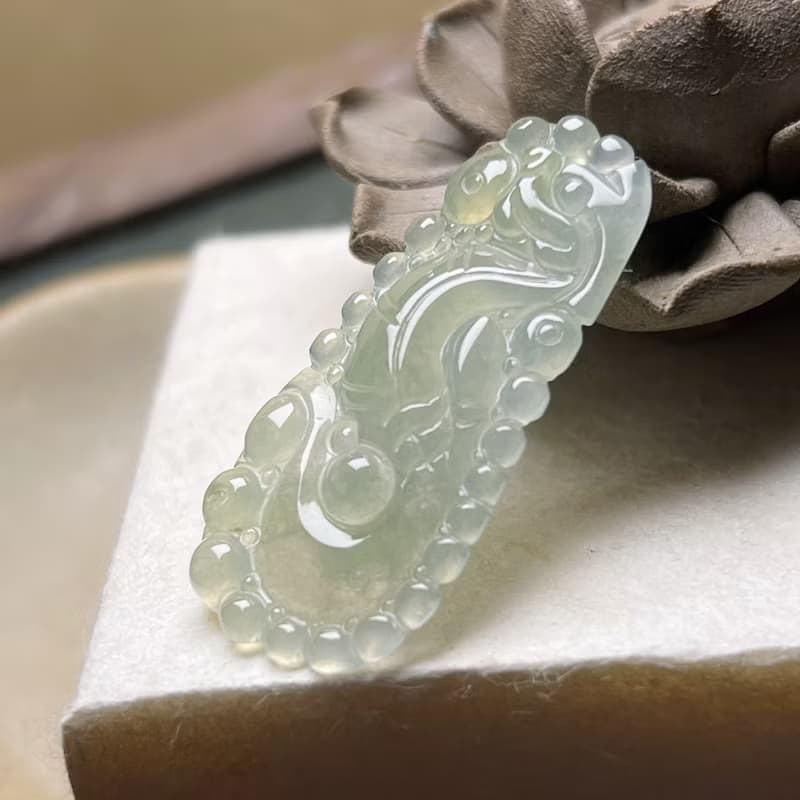 冰種翡翠懷古龍牌項鍊 | 天然緬甸玉翡翠A貨 | 送禮