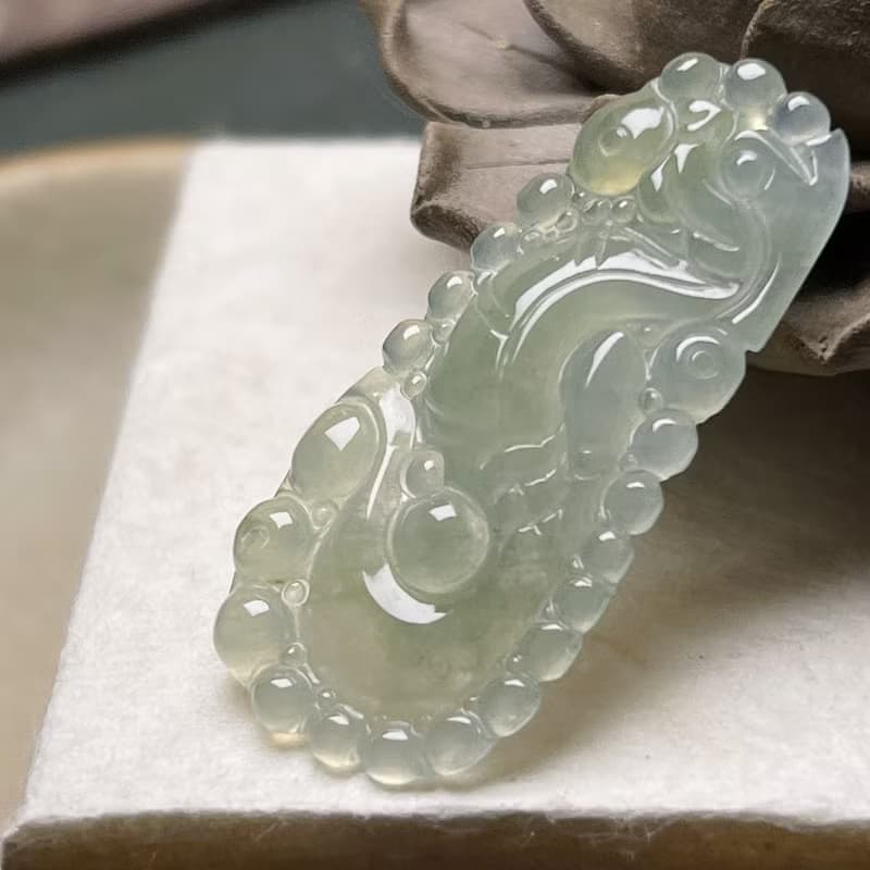 冰種翡翠懷古龍牌項鍊 | 天然緬甸玉翡翠A貨 | 送禮