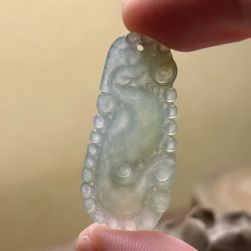 冰種翡翠懷古龍牌項鍊 | 天然緬甸玉翡翠A貨 | 送禮