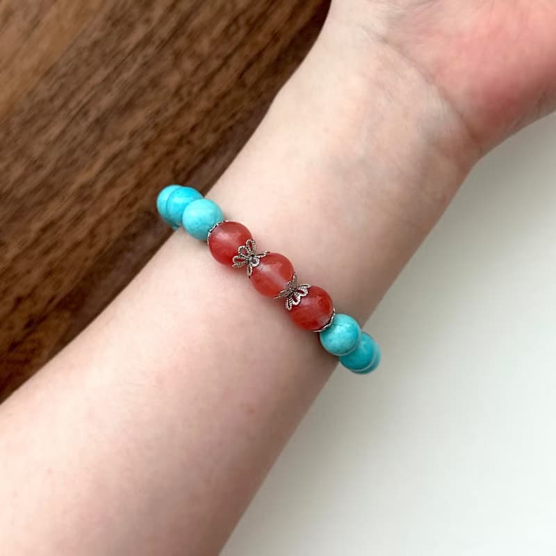 【射手摩羯座|12月生日】藍松石西瓜琉璃鍍銀手鏈 幸運勇氣平安