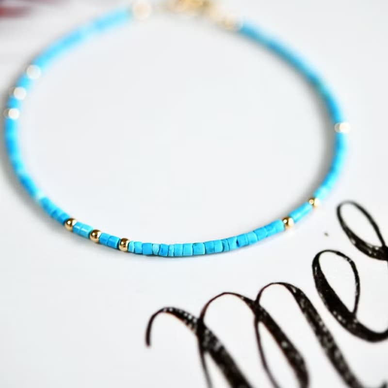 人生の守護石 極細ターコイズのブレスレット 12月誕生石