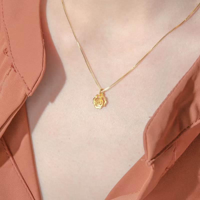 藏寶箱金飾 9999黃金純金 氣質立體玫瑰花朵墜子/項鍊