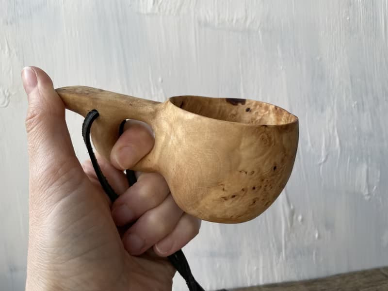 Mini kuksa 100 ml Finnish cup Guksi from Birch burl Bushcraft Wooden dishes Viki