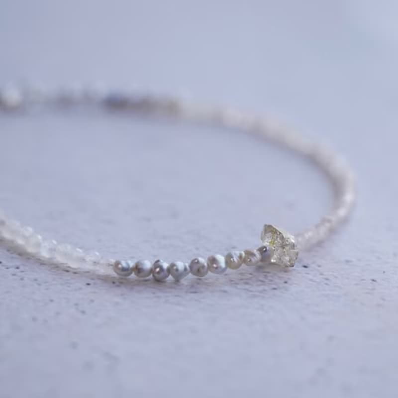 オイルインクォーツとアコヤケシパール・ムーンストーンのブレスレット【誕生石】