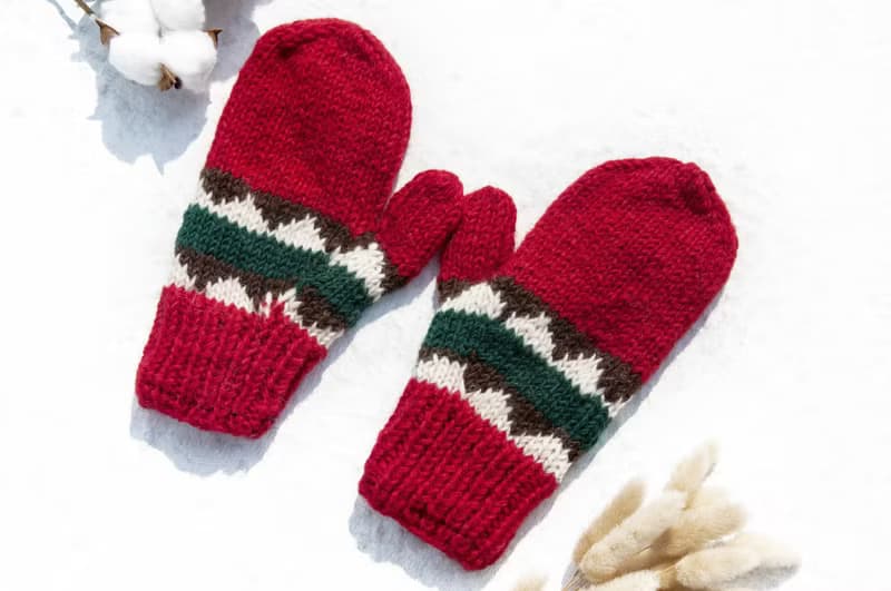 拳擊手套 手工鉤織手套 機車手套 手織純羊毛針織手套 可拆卸手套 內刷毛手套 保暖手套-草莓巧克力抹茶 情人節禮物 生日