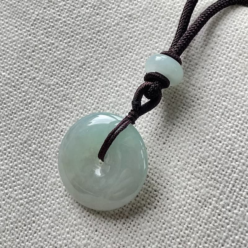 冰糯白綠翡翠平安扣編織項鍊 | 天然緬甸玉翡翠A貨