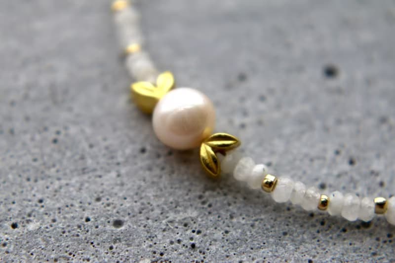 六月誕生石 手鍊 珍珠 月光石 - 噴火龍 -