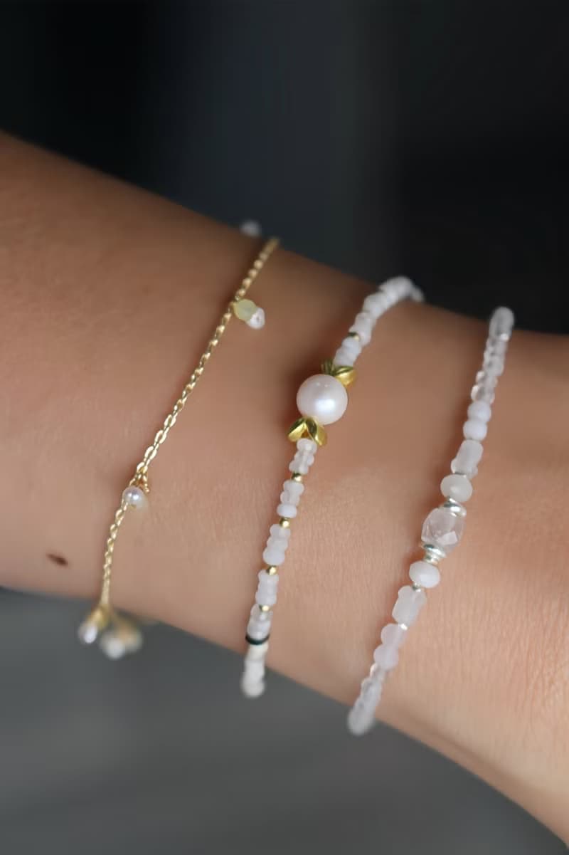 六月誕生石 手鍊 珍珠 月光石 - 噴火龍 -