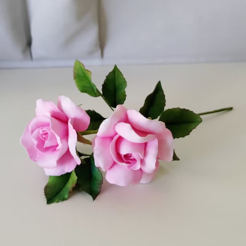 黏土手作 ATO37 粉紅色玫瑰花