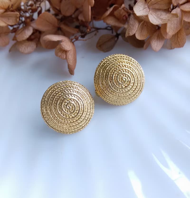 Vintage Jewelry 西洋古董飾品 AVON 金炫渦 金色調 夾式耳環