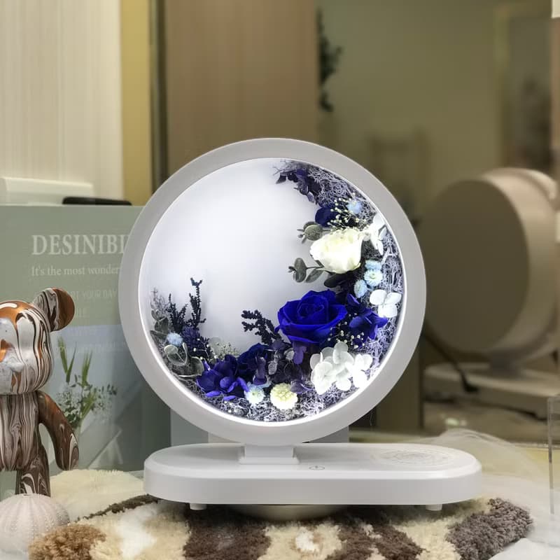 【送禮首選】永生花三段觸控氛圍燈+藍芽音響+手機無線充電