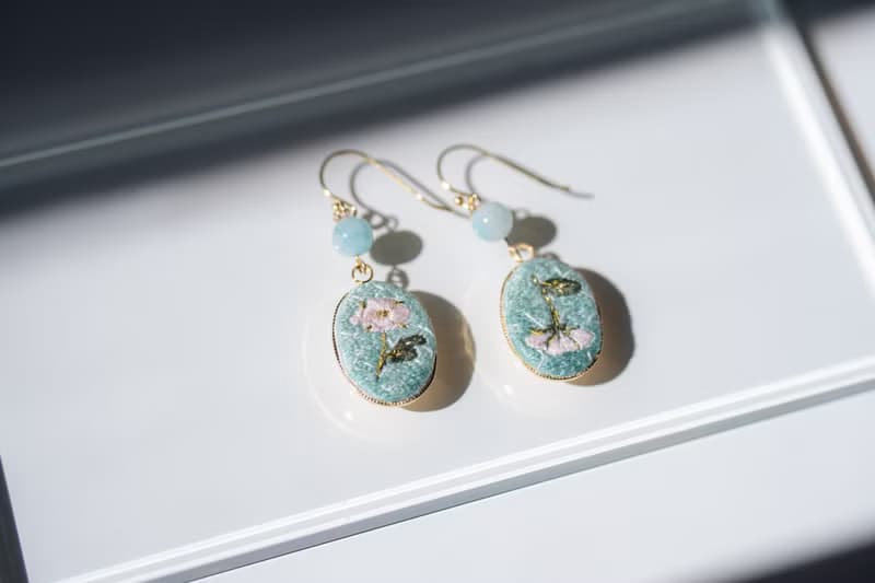 油畫風玫瑰刺繡耳環