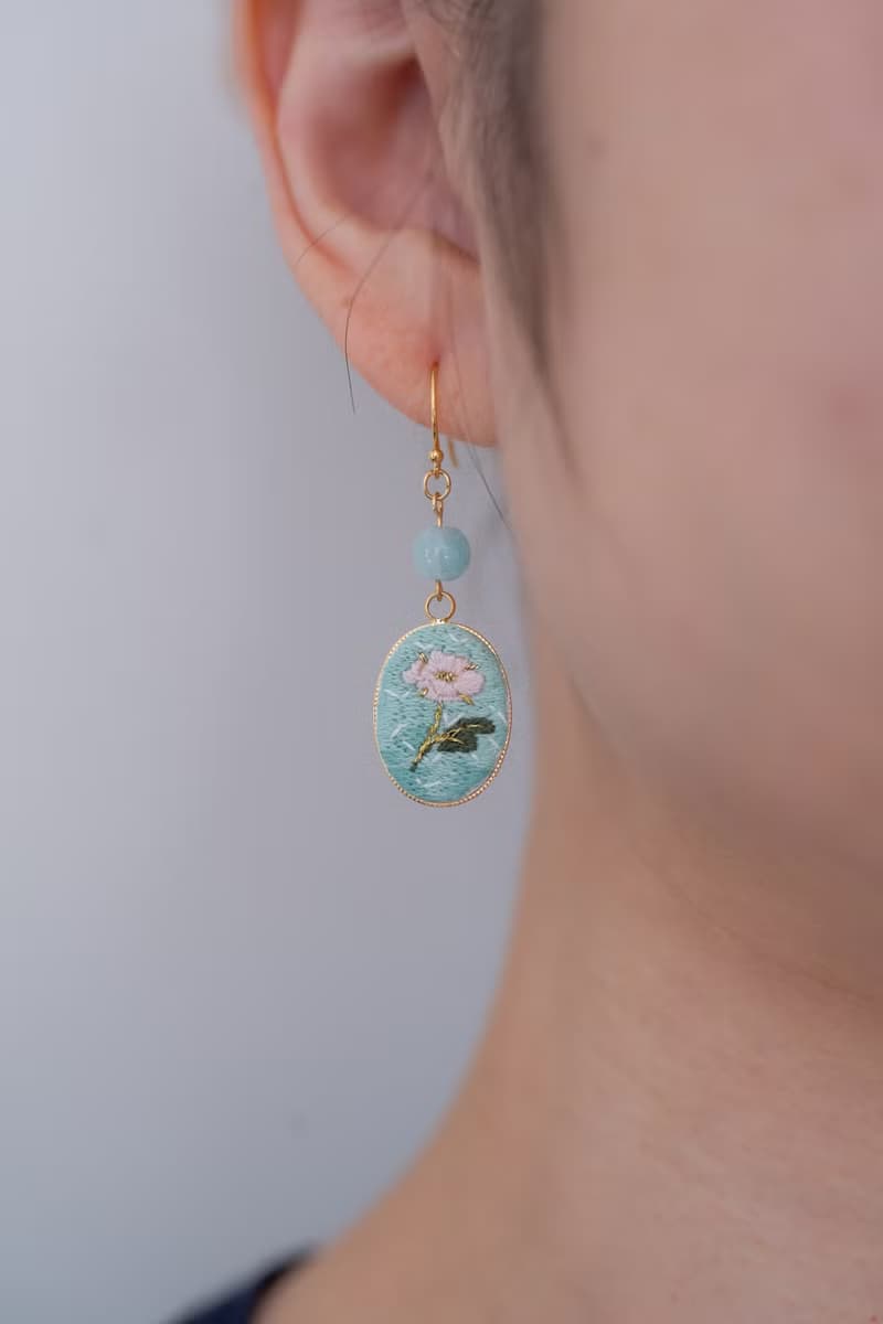 油畫風玫瑰刺繡耳環