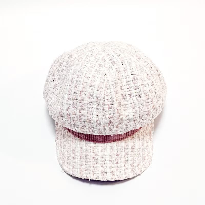 【HiGh MaLi】冬季報童帽/小香風粉白編織#小香風#編織毛料#時尚