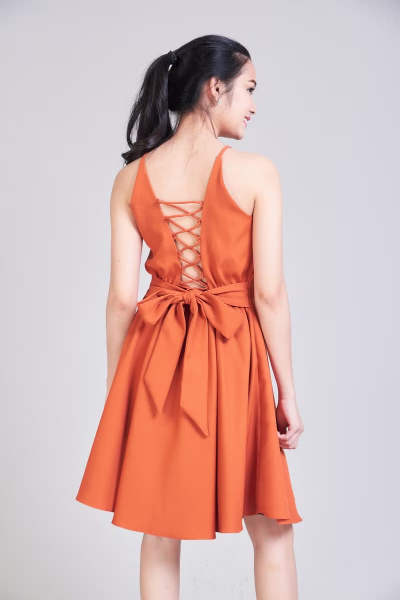 Summer Dress Brown Dress Crisscross Dress Short Party Dress Swing Skirt 