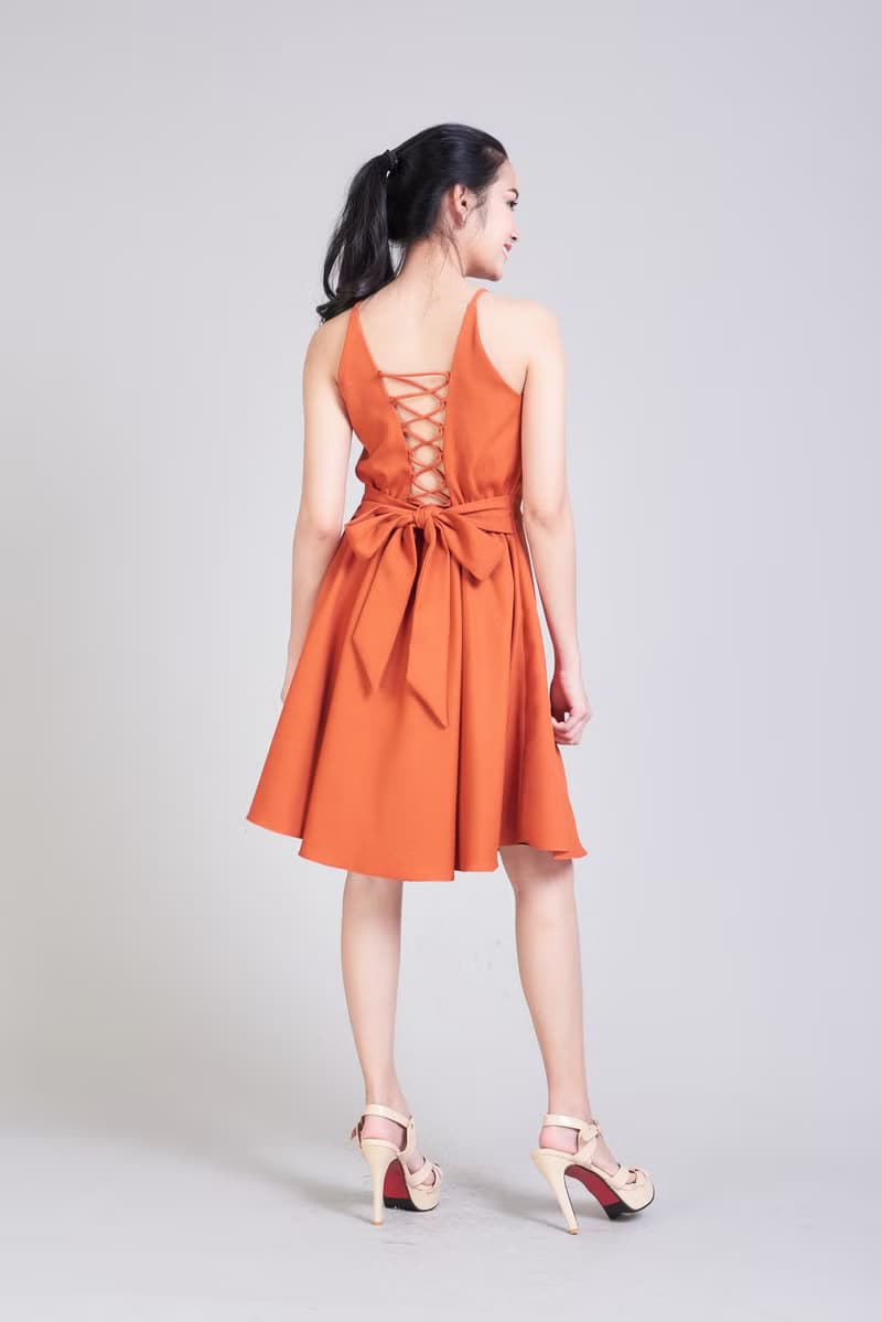 Summer Dress Brown Dress Crisscross Dress Short Party Dress Swing Skirt 