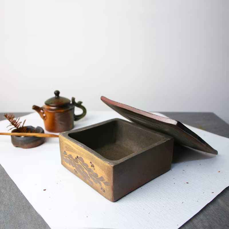 花蔓雙層方壺承 新彩燒 柴燒陶藝 手作作品 茶盤 | 圭窯