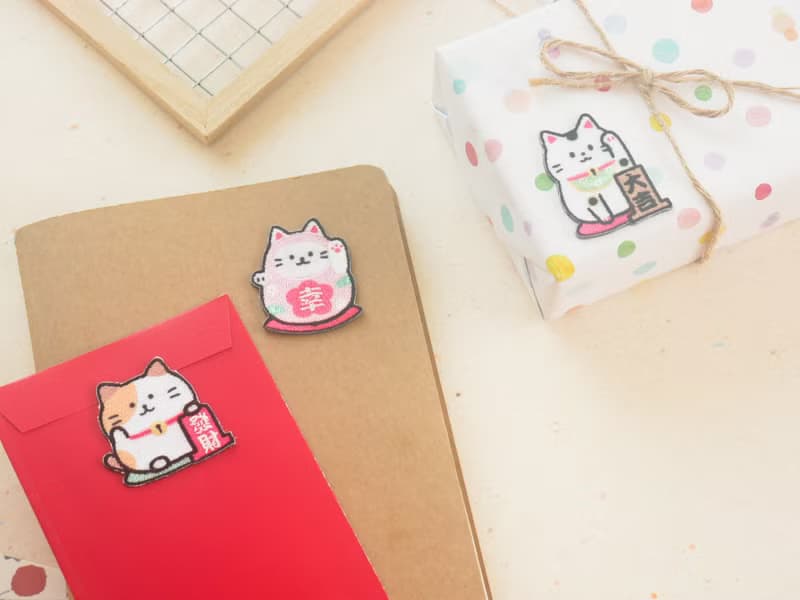 刺繡裝飾貼(招財貓)。JSE-216。裝飾