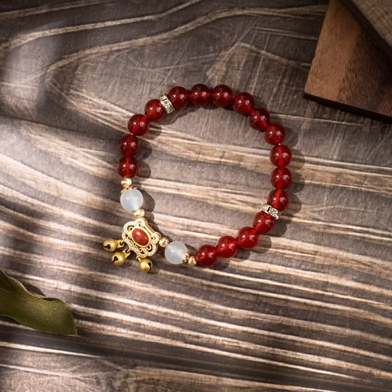 【古韻】如意鎖-紅瑪瑙白瑪瑙手鍊