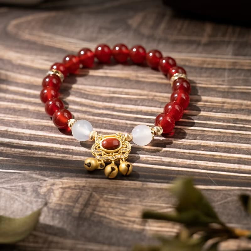 【古韻】如意鎖-紅瑪瑙白瑪瑙手鍊