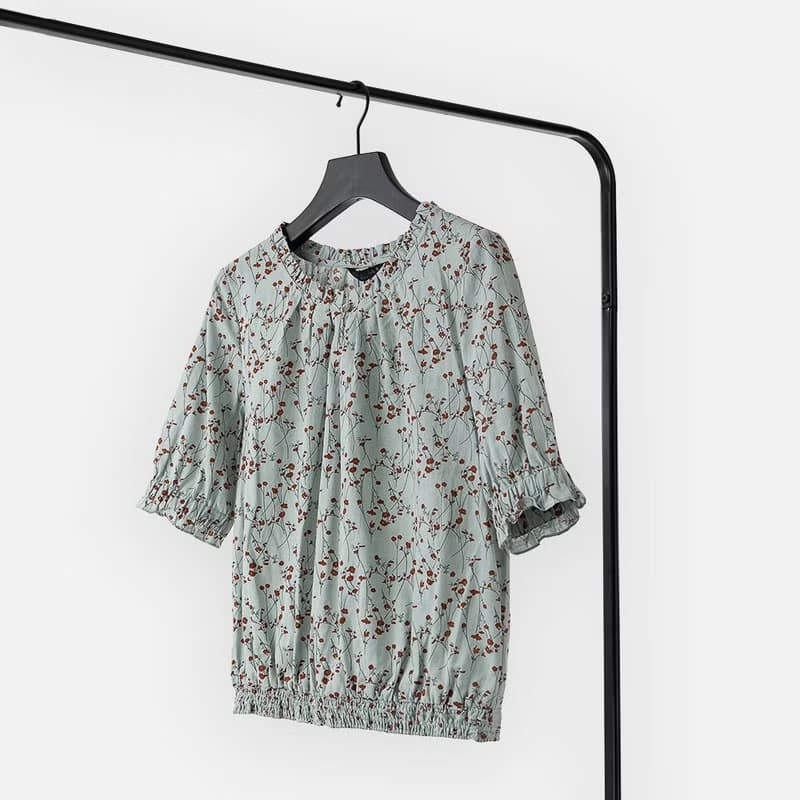 【MEDUSA】藍色碎花棉質小荷葉領口上衣(M-XL) | 女休閒上衣 短袖