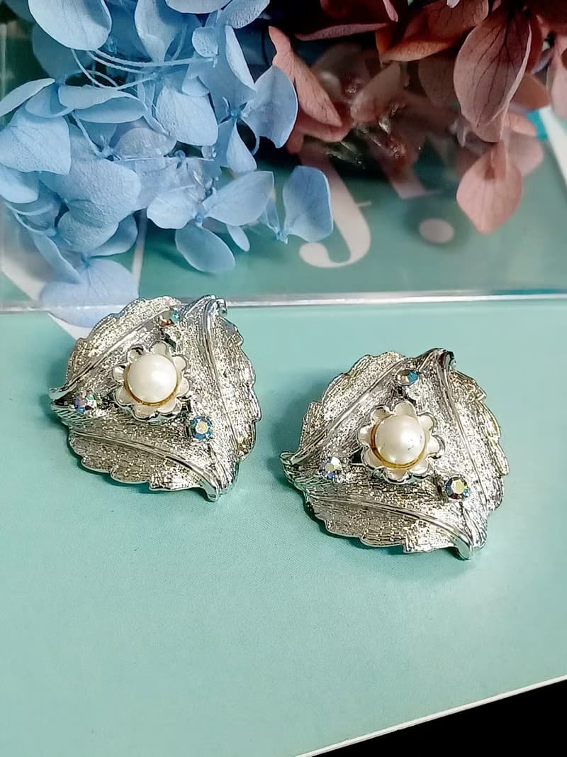 vintage jewelry  古典三葉托珠萊茵 夾式耳環