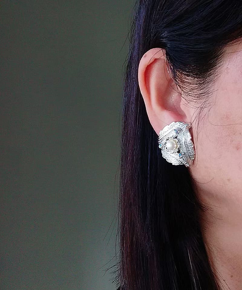 vintage jewelry  古典三葉托珠萊茵 夾式耳環
