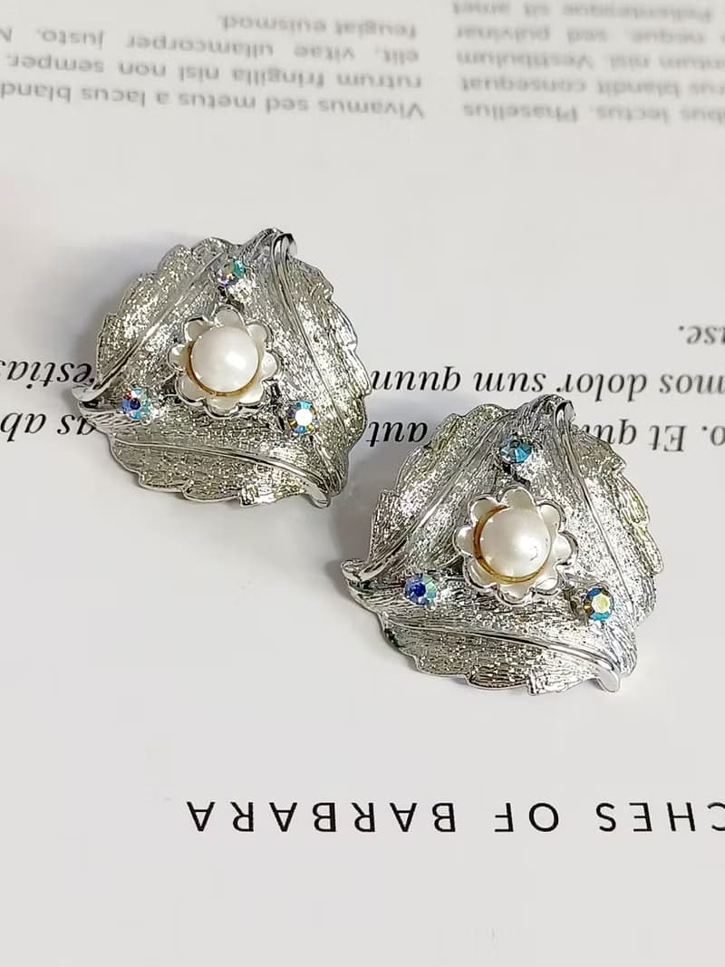 vintage jewelry  古典三葉托珠萊茵 夾式耳環