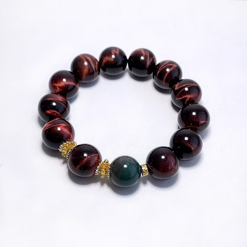 天然礦石 紅虎眼石 14 mm 綠阿拉善 手鍊