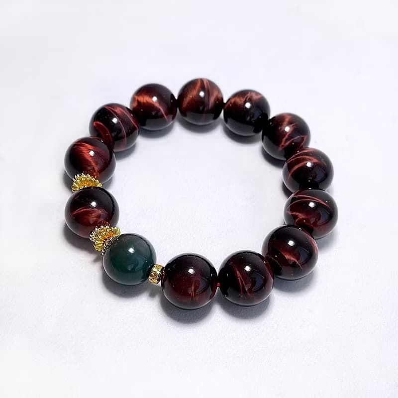 天然礦石 紅虎眼石 14 mm 綠阿拉善 手鍊
