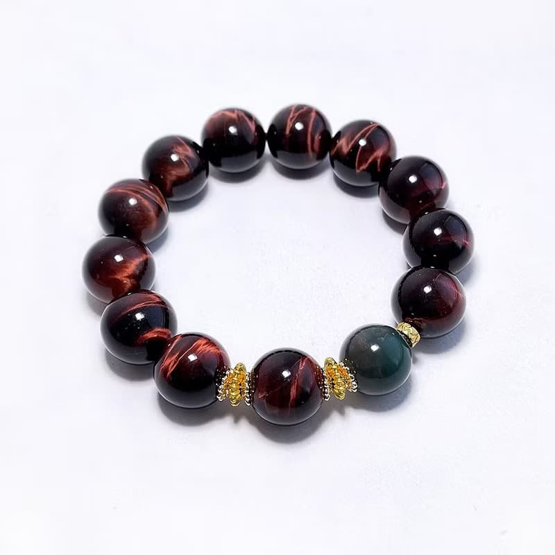 天然礦石 紅虎眼石 14 mm 綠阿拉善 手鍊