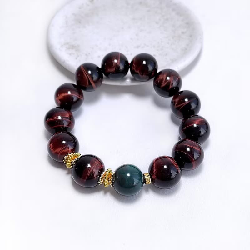 天然礦石 紅虎眼石 14 mm 綠阿拉善 手鍊