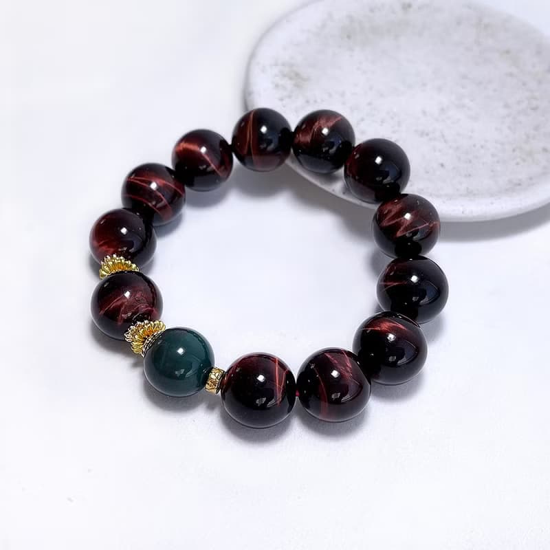 天然礦石 紅虎眼石 14 mm 綠阿拉善 手鍊