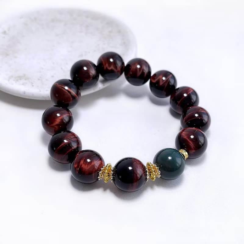天然礦石 紅虎眼石 14 mm 綠阿拉善 手鍊