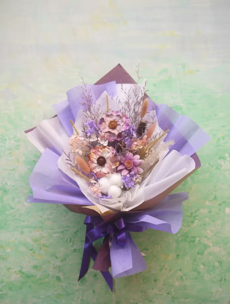 如魚得水.溫柔紫色系.乾燥花.永生花.情人節.生日.畢業花束