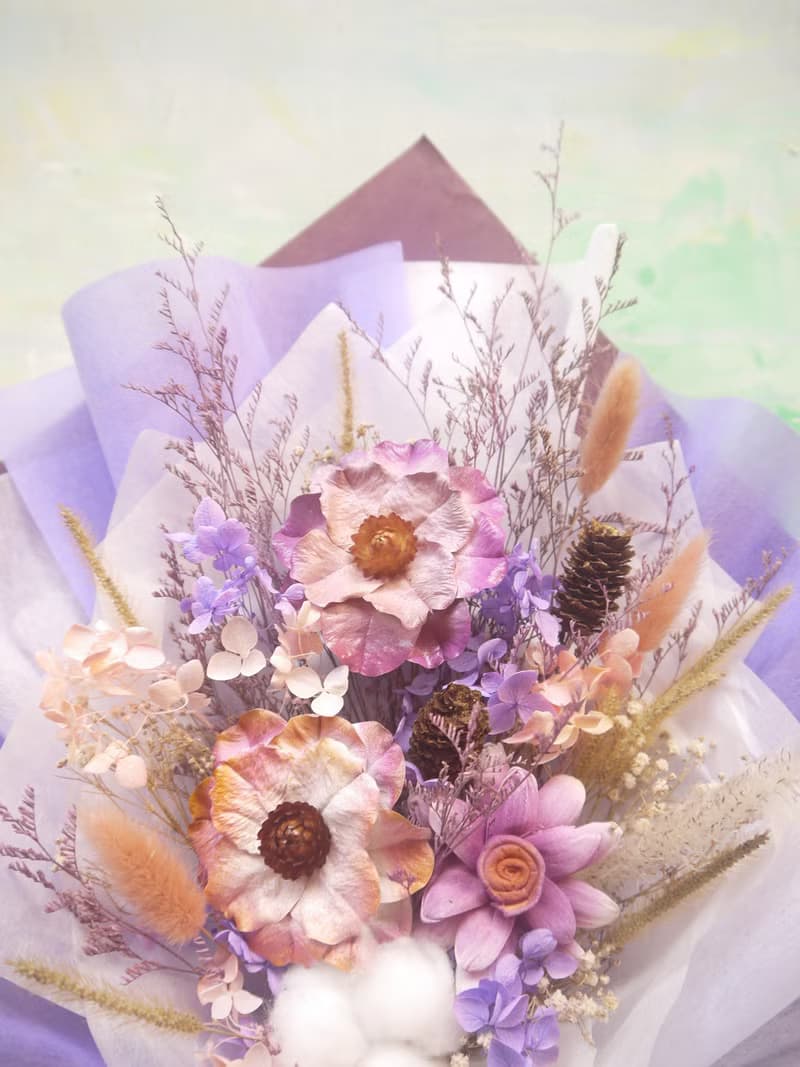 如魚得水.溫柔紫色系.乾燥花.永生花.情人節.生日.畢業花束