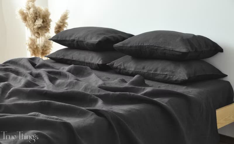 Dark gray linen fitted sheet / Softened linen bed sheet / Deep pocket
