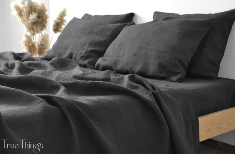 Dark gray linen fitted sheet / Softened linen bed sheet / Deep pocket