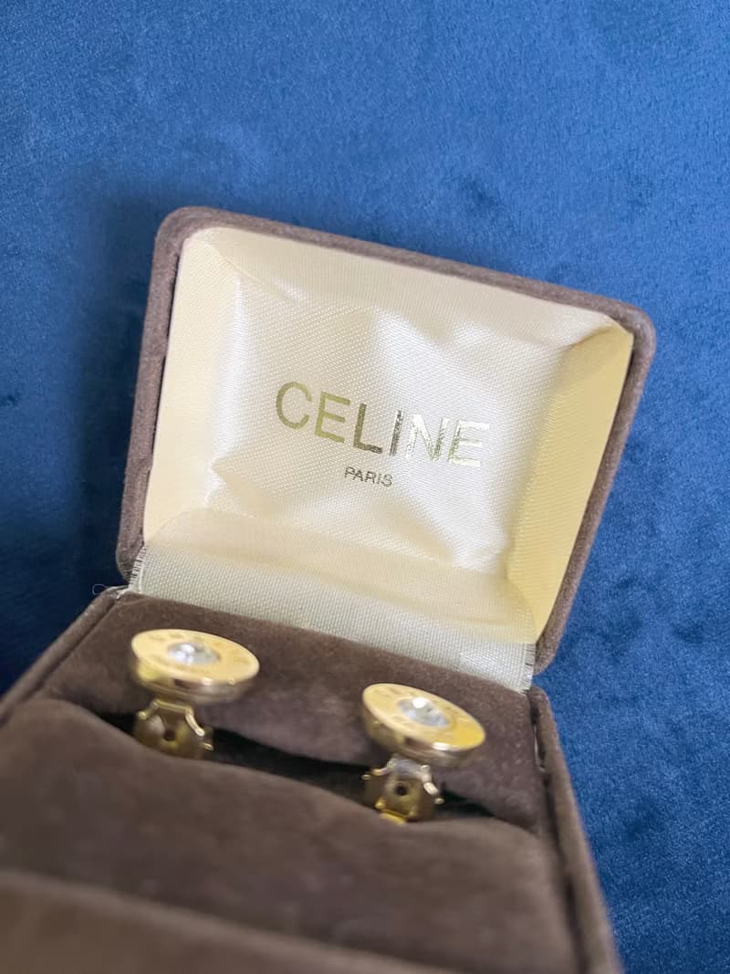 Celine Paris稀有環形水鑽耳夾耳環 原裝盒 情人節禮物 日本中古