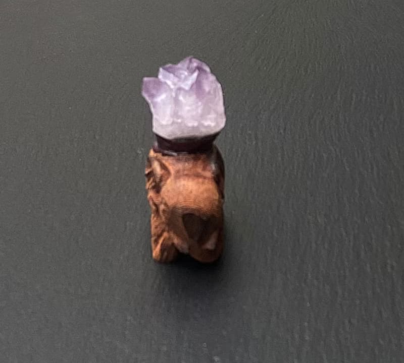 招財富貴-天然小寶石夢幻紫晶簇原木仿舊可愛象招財擺件 快速出貨